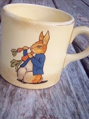 1934 Edwin Knowles Childs Mug Puppy Rabbit Cream Ceramic Cup